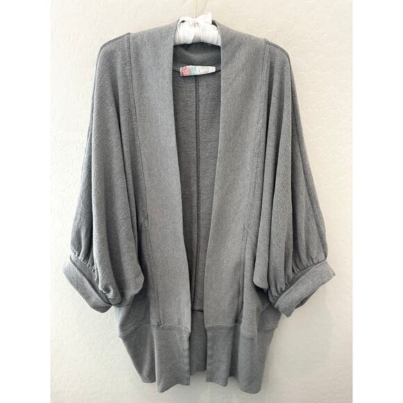 FREE PEOPLE BEACH Gray Open Front Cardigan Slouchy Balloon Sleeve Sweater Small - Picture 1 of 6